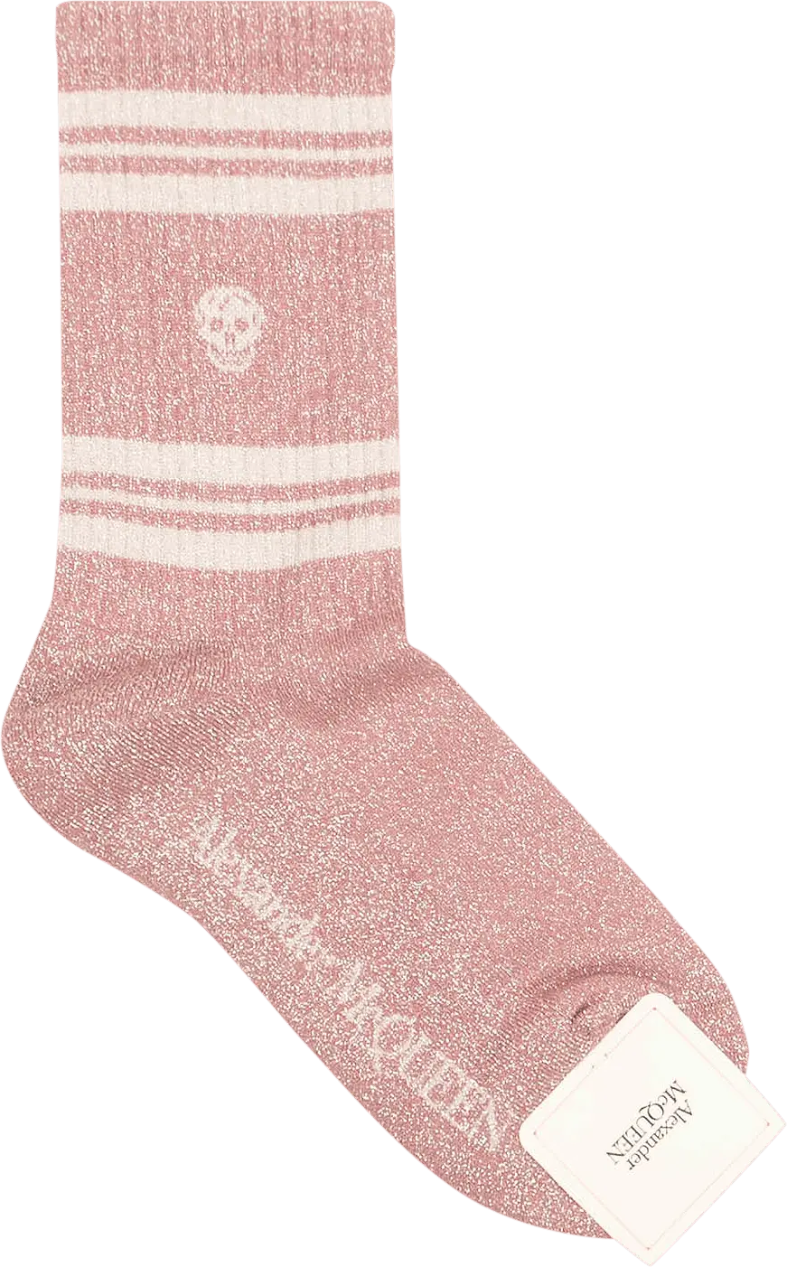  Alexander Mcqueen Alexander McQueen Sparkly Striped Skull Socks &#039;Pink&#039;