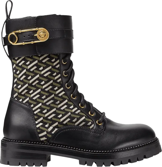 Versace Wmns Safety Pin La Greca Leather Boot &#039;Black&#039;