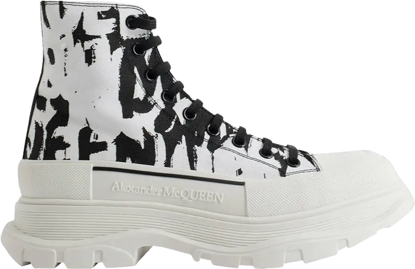  Alexander Mcqueen Alexander McQueen Tread Slick Boot &#039;Graffiti Logo - White Black&#039;