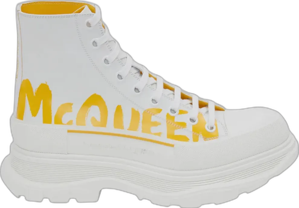  Alexander Mcqueen Alexander McQueen Tread Slick Boot Graffiti White Yellow Pop