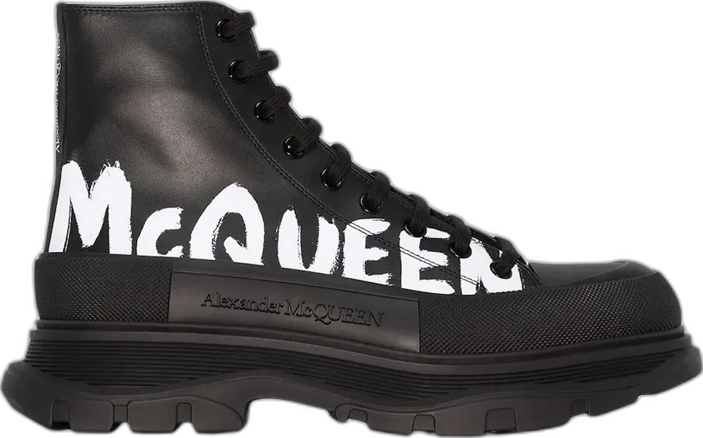  Alexander Mcqueen Alexander McQueen Tread Slick Boot Leather Graffiti Black White