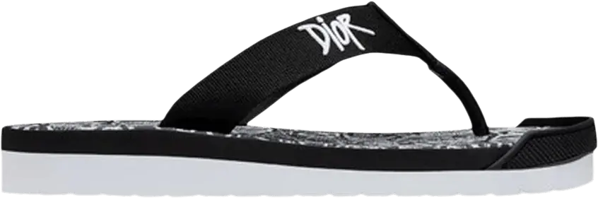  Shawn Stussy x Dior Embroidery Flip Flops &#039;White Black&#039;