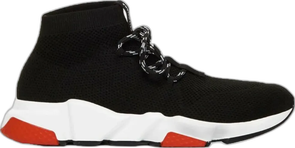  Balenciaga Speed Trainer Lace Up Black Black White Red
