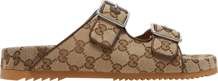  Gucci Strap Slide Sandal Original GG Canvas Beige Ebony
