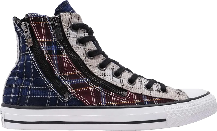  Converse Chuck Taylor All-Star Double Zip Hi Red Blue Plaid (Women&#039;s)
