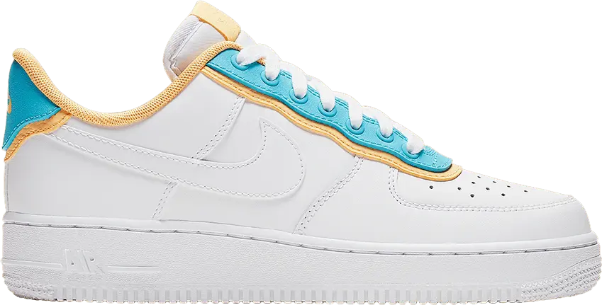  Nike Air Force 1 Low SE White Light Blue Fury Topaz Gold (Women&#039;s)