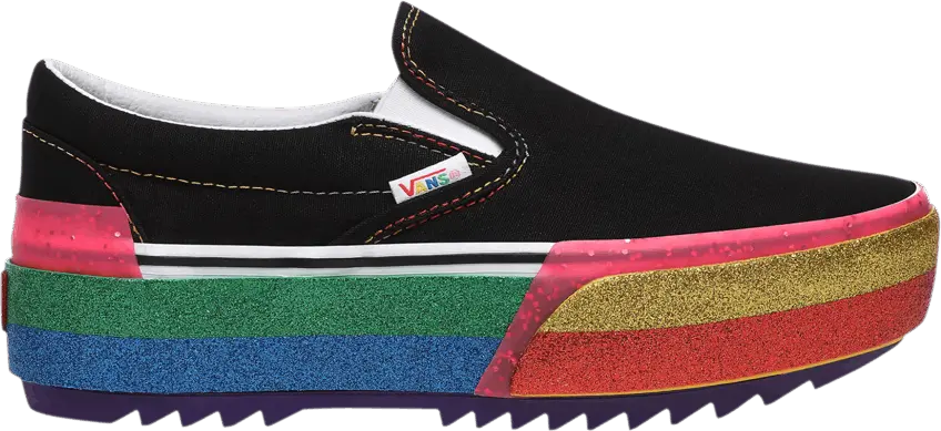  Vans Classic Slip-On Stacked Platform &#039;Glitter - Black Rainbow&#039;