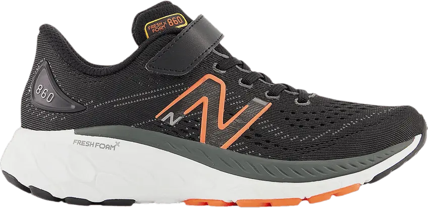  New Balance Fresh Foam X 860v13 Bungee Lace Top Strap Little Kid Wide &#039;Black Neon Orange&#039;