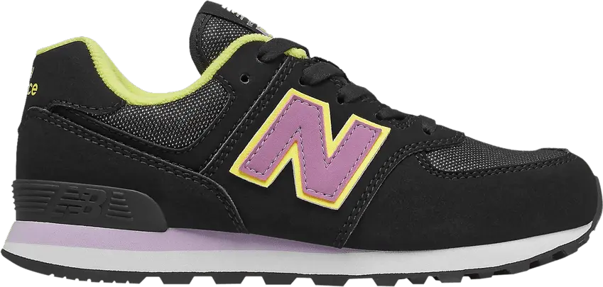  New Balance 574 Big Kid 2E Wide &#039;Fashion Metallic - Black Dark Violet Glow&#039;