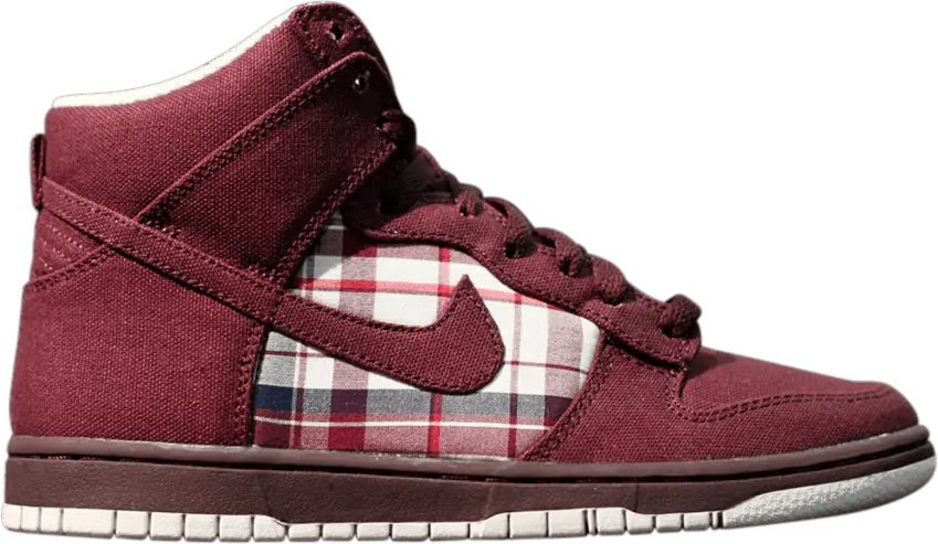  Nike Wmns Dunk High Skinny &#039;Plaid - Deep Burgundy&#039;