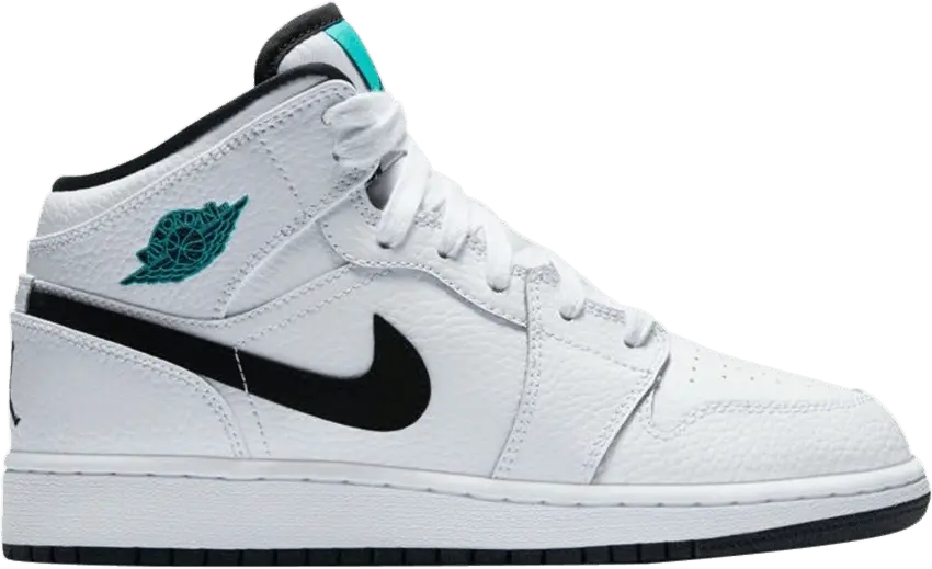  Jordan 1 Retro Mid White Black Hyper Jade (GS)