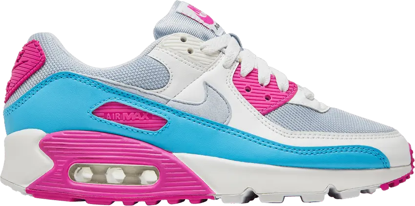  Nike Air Max 90 White Vivid Pink Light Blue Fury (Women&#039;s)