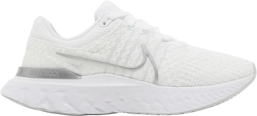  Nike React Infinity Run Flyknit 3 White Metallic Silver (Women&#039;s)