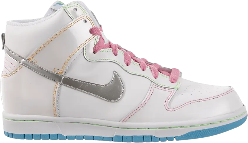  Nike Dunk High GS &#039;White Metallic Silver Pink&#039;