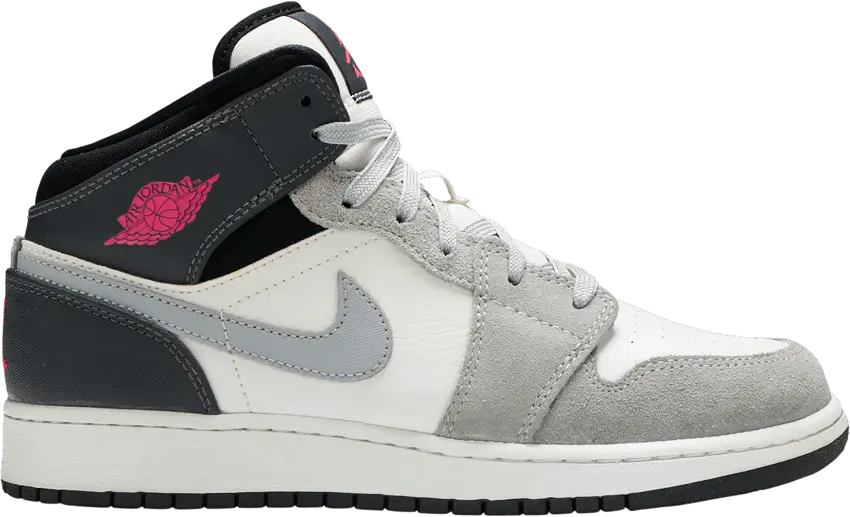  Jordan 1 Mid White Grey Hyper Pink (GS)