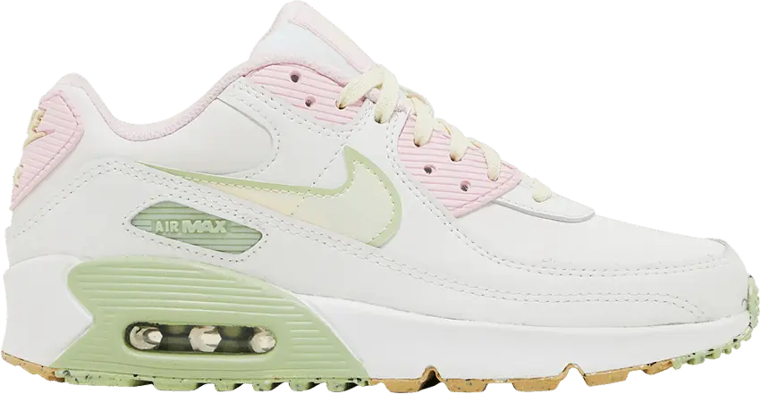  Nike Air Max 90 Leather SE GS &#039;White Pink Foam Honeydew&#039;