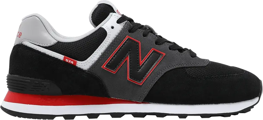  New Balance 574 Black Grey Velocity Red