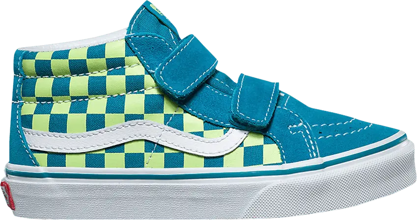  Vans Sk8-Mid Reissue V Kids &#039;Checkerboard - Enamel Blue Sharp Green&#039;