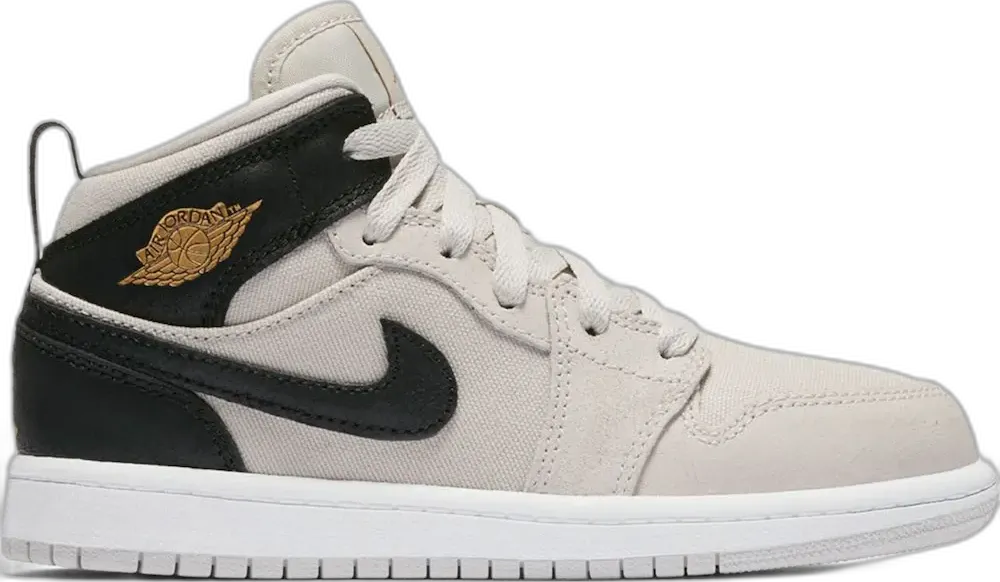  Jordan 1 Mid Light Bone Metallic Gold Black (PS)