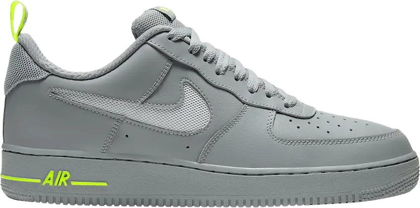  Nike Air Force 1 Low Cut Out Swoosh Particle Grey Volt