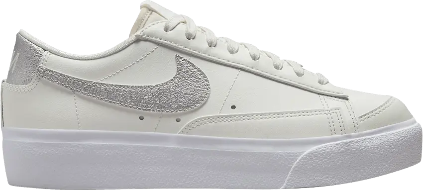  Nike Blazer Low Platform Summit White Metallic Silver (Women&#039;s)