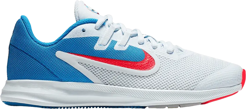  Nike Downshifter 9 Heat Check GS &#039;White Photo Blue Red Orbit&#039;