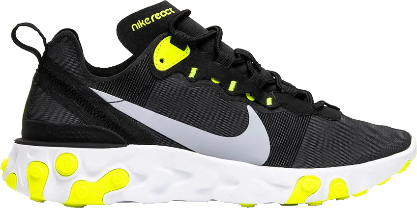  Nike React Element 55 Black Volt Cool Grey (Women&#039;s)