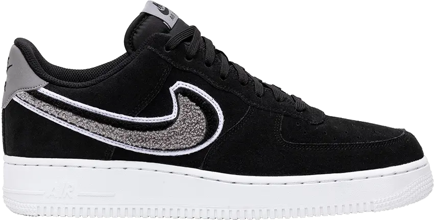  Nike Air Force 1 Low 3D Chenille Swoosh Black Cool Grey
