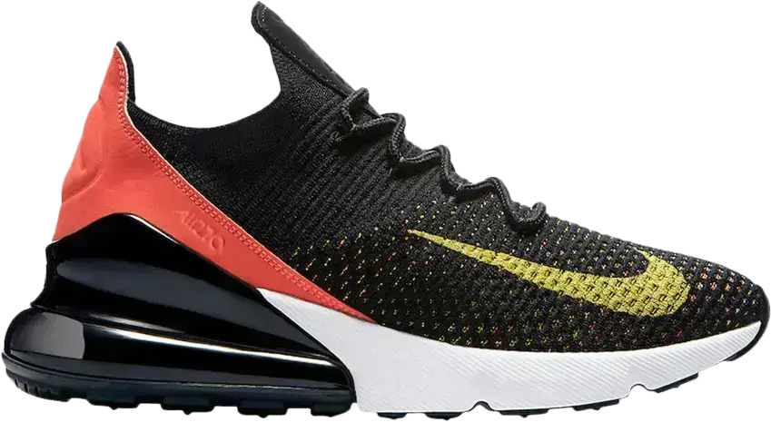 Nike Air Max 270 Flyknit Black Bright Crimson Yellow Strike (Women&#039;s)