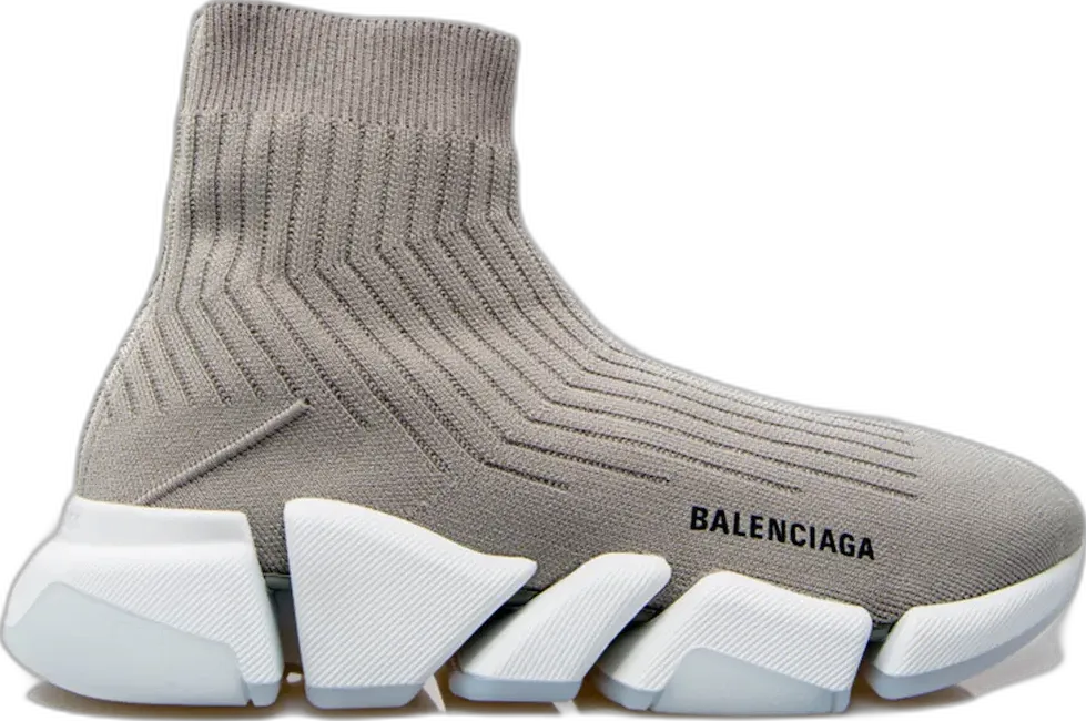  Balenciaga Speed Trainer Rib-Knit Light Gray