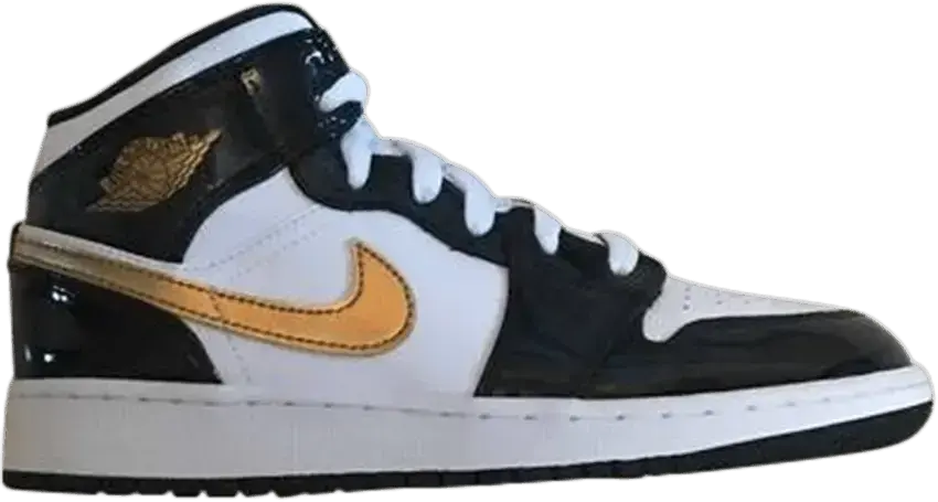  Jordan 1 Mid Patent Black White Gold (GS)