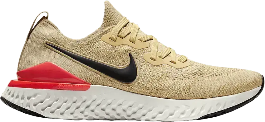  Nike Epic React Flyknit 2 Club Gold Black Red Orbit