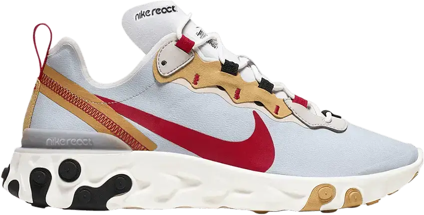  Nike React Element 55 Pure Platinum Club Gold Red