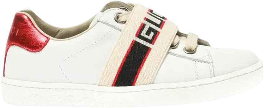  Gucci Ace Stripe Leather Kids &#039;White Red Black&#039;