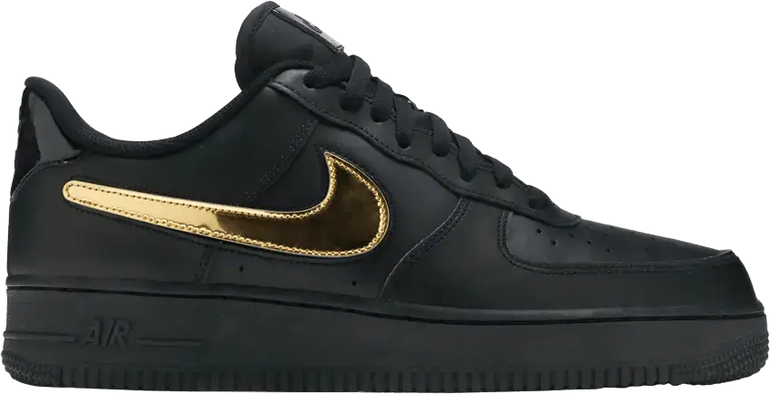  Nike Air Force 1 Black Metallic Gold Removable Swoosh Pack