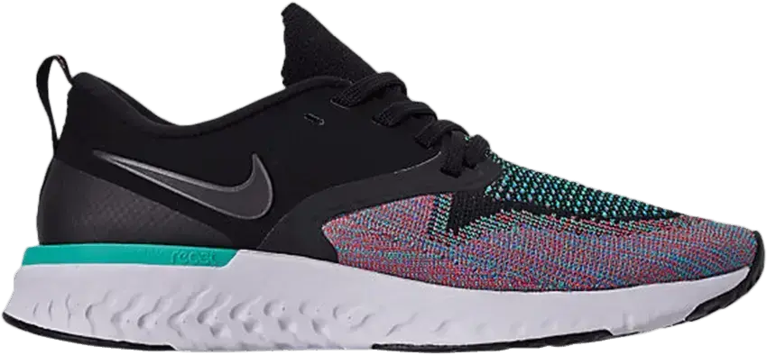  Nike Odyssey React 2 Flyknit Black Hyper Jade Ember Glow (Women&#039;s)