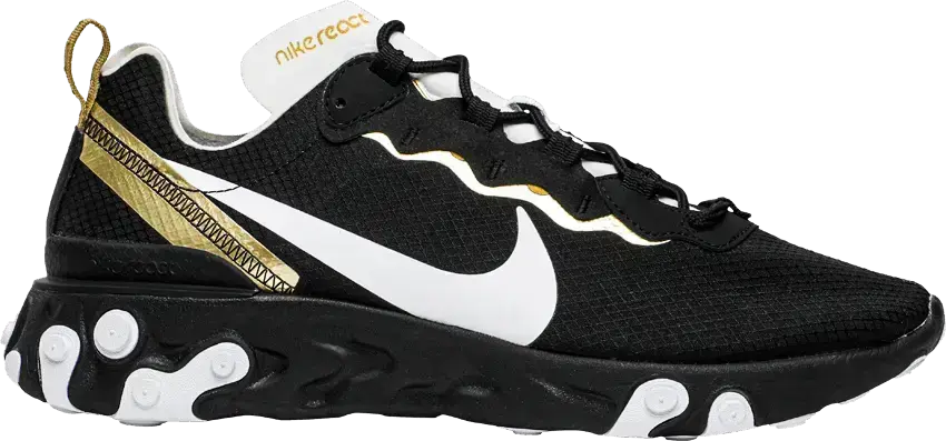  Nike React Element 55 Black Metallic Gold White