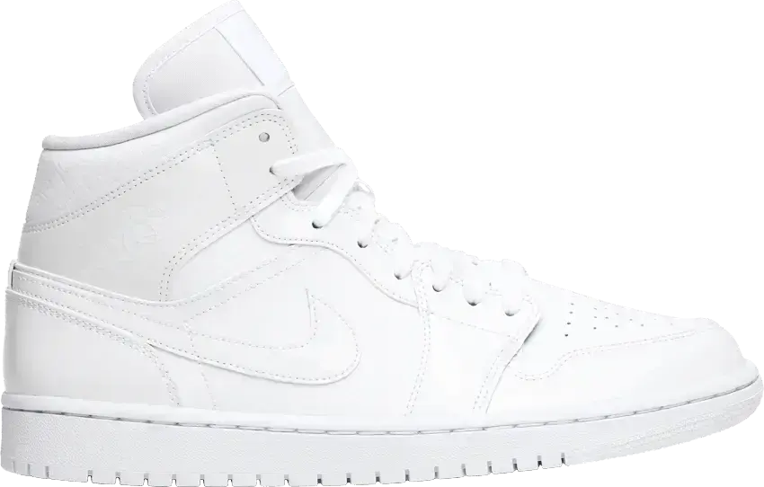  Jordan 1 Mid Triple White Patent Swoosh (Women&#039;s)