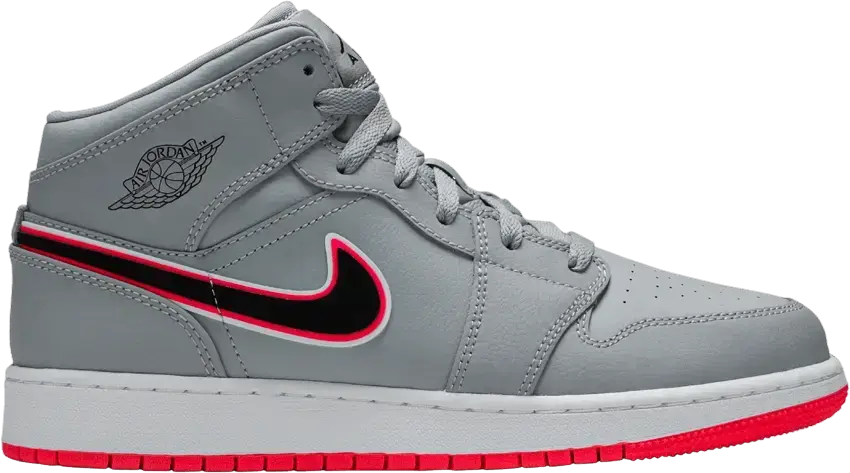  Jordan 1 Mid Wolf Grey Racer Pink Black (GS)