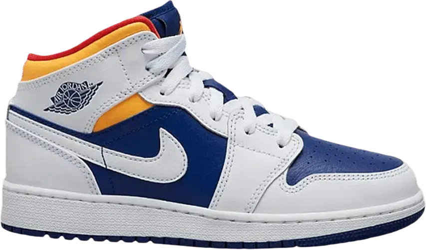  Jordan 1 Mid White Laser Orange Deep Royal Blue (GS)