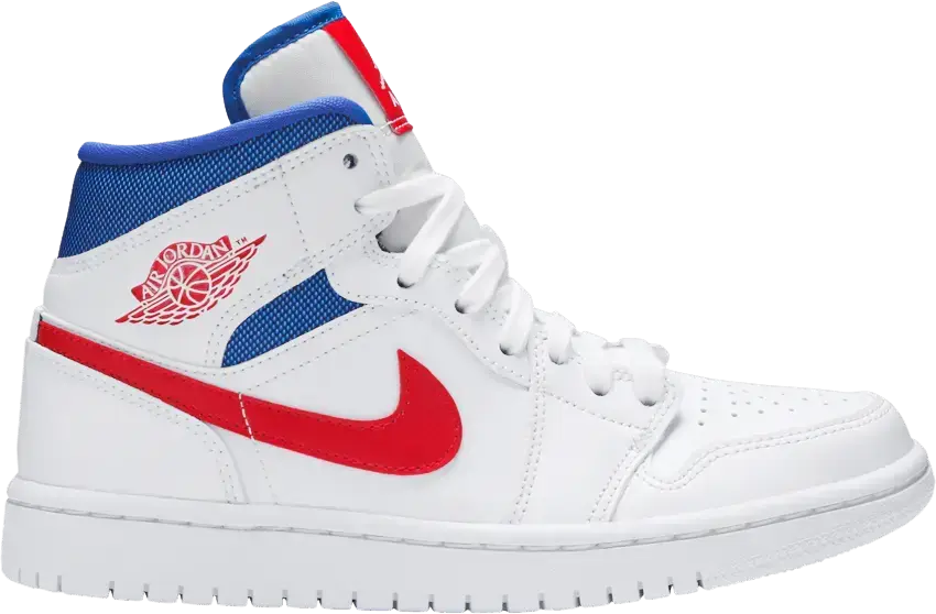  Jordan 1 Mid White Red Royal (Women&#039;s)