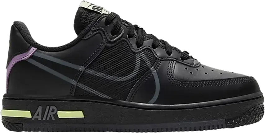  Nike Air Force 1 Low React Black Violet Star Barely Volt (GS)