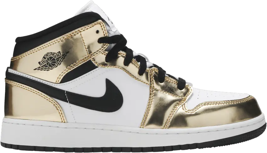  Jordan 1 Mid Metallic Gold Black White (GS)