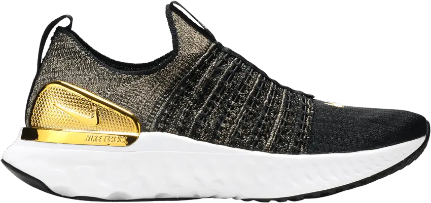  Nike React Phantom Run Flyknit Premium Black Metallic Gold (Women&#039;s)