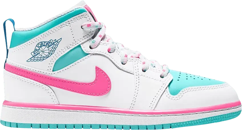  Jordan 1 Mid White Pink Green Soar (PS)