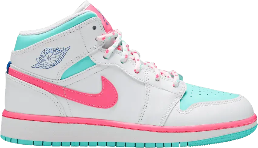  Jordan 1 Mid White Pink Green Soar (GS)