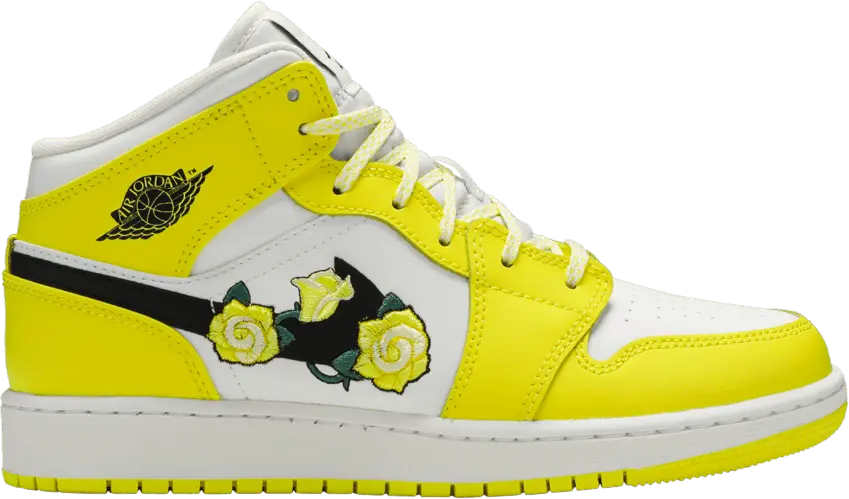  Air Jordan 1 Mid SE GS &#039;Rose Patch - Dynamic Yellow&#039;