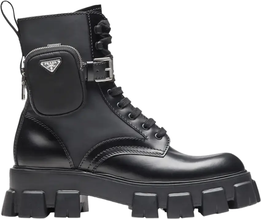  Prada Monolith Brushed Leather and Nylon Boot &#039;Black&#039;