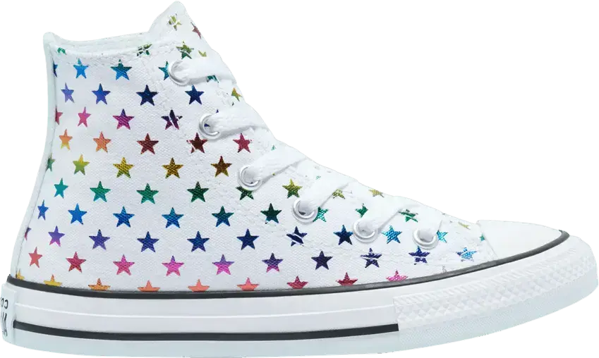  Converse Chuck Taylor All Star High GS &#039;Allover Metallic Stars - White&#039;