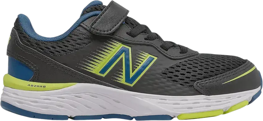  New Balance 680v6 Bungee Big Kid X-Wide &#039;Black Oxygen Blue Yellow&#039;